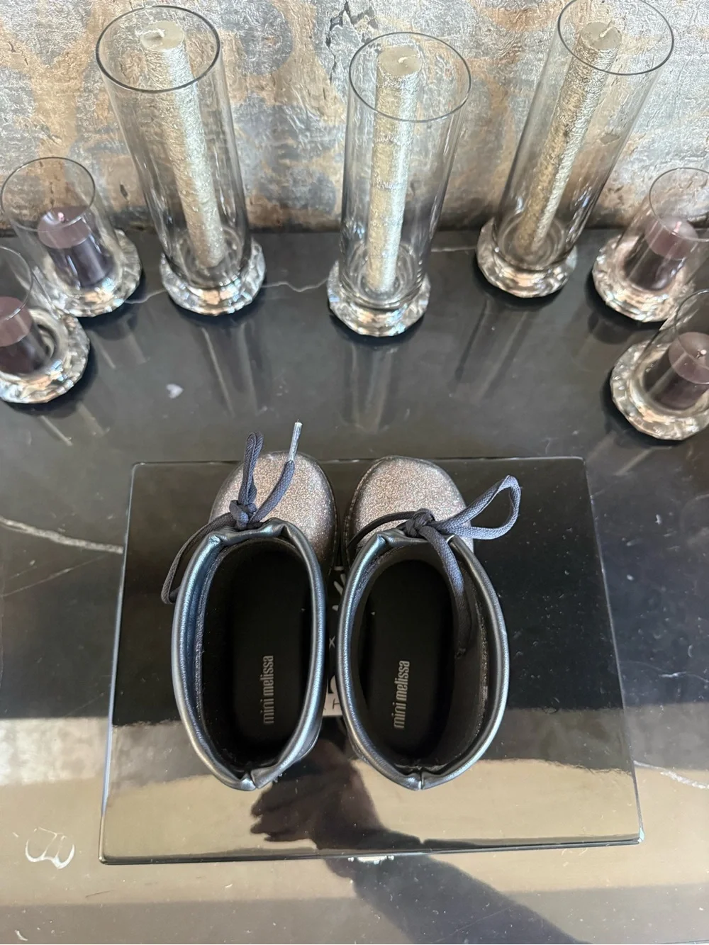 Mini Melissa Glitter Black Iridescent Kids Boots
